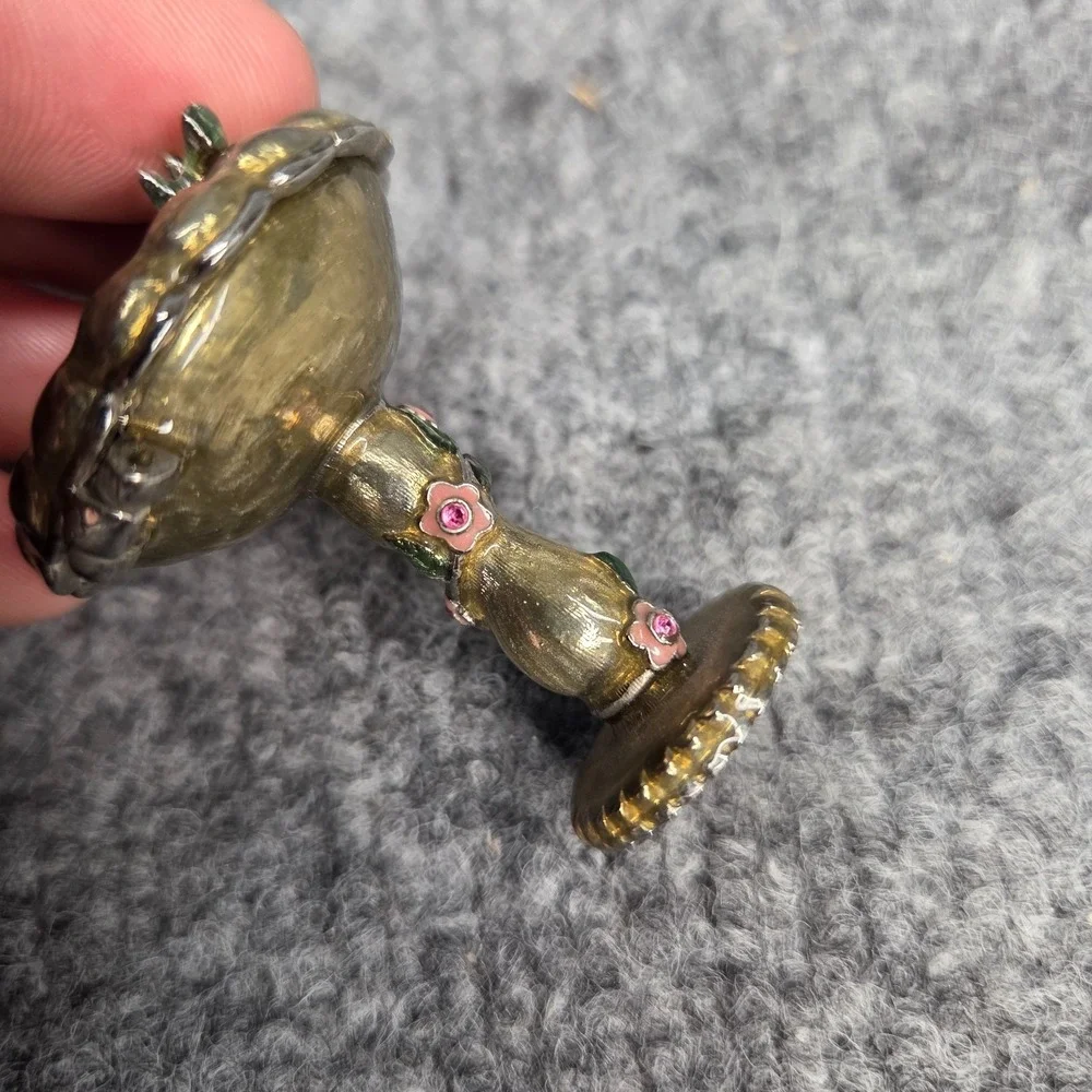 Rare Vintage Minature MONET BIRD BATH Hinged Enameled Trinket Box Good Shape